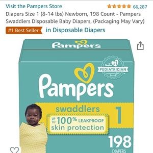 Pampers Size 1 Diapers - UNOPENED box of 198